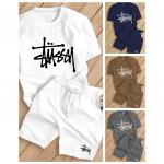 Bộ Cộc Nam Nữ Stussy Mùa Hè - Thun Đôi Ngắn Phối Quần Short Ống Rộng In Hoạt Hình Thời Trang Cho Các Cặp Đôi Mới 2024