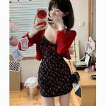 MTMM Váy 2 dây đầm 2 dây body Hot Girl Váy Ngắn Cardigan Hai Mảnh Nữ Pháp Phong Cách Mới Hoa Sling Đầm