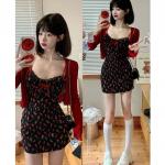 MTMM Váy 2 dây đầm 2 dây body Hot Girl Váy Ngắn Cardigan Hai Mảnh Nữ Pháp Phong Cách Mới Hoa Sling Đầm